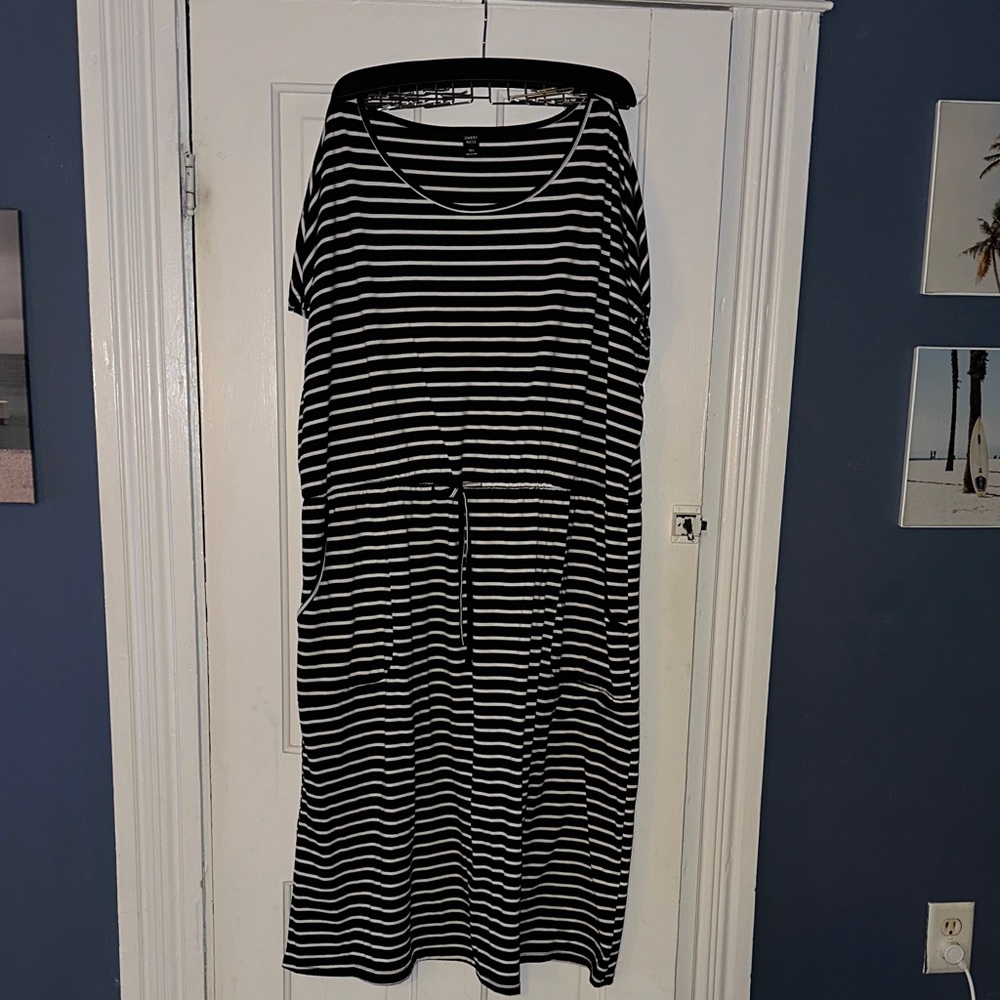 Black and White Striped Dress with pockets